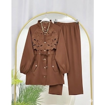 Lovie Moda Kadın Lazer Kesim İkili Takım Kahverengi