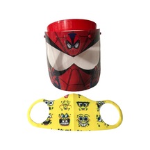 Gürbey Spiderman Baskılı Çocuk Siperlik + Sunger Bob Desenli Çocuk Maske