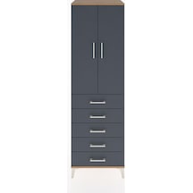 Hyperion Dolap Tek Raflı 5 Çekmeceli Tek Askılı 60x44x195 Çam... Çam