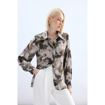 Sateen Desenli Gömlek - Kahve-136914 kahve