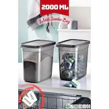 Ekonomik 2 Adet Jumbo Boy Dikdörtgen Saklama Kabı 2000 Ml Antrasit Plastik Gri Diğer