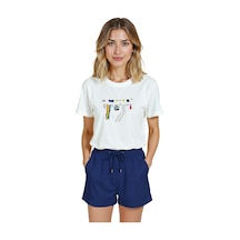 Kadın Beyaz Relaxed Fit %100 Pamuk Tişört Çamaşır İpi & Renkli Beyaz