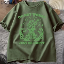 Flood Of Style Endişelenmeyin Sadece Hoppy Kurbağa T-shirt Erkekler Rahat Pamuk Komik Kısa Kollu Yaz Yeşil