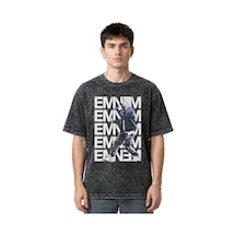 Eminem Rapper Şarkıcı Ön Baskılı Unisex Oversize Eskitme Yıkamalı Siyah