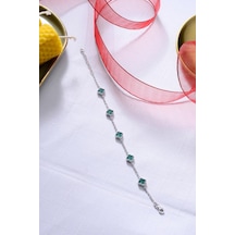 925 Ayar Gümüş Beşli 8 Mm Yonca Bileklik Yeşil 89894569
