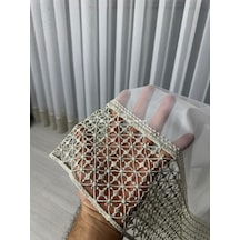 Tül Perde Etek Aplike Eritme Ruteb Desen Gold İşleme Ekru