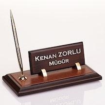 Deri Zeminli Ahşap Masa İsimliği Makam Ofis Masa İsimlik