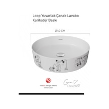 Creavit LP140-00CB00E-KB00 Loop Gen-z Yuvarlak Masa Üstü Çanak Lavabo Ø40 Cm Karikatür Baskı Extra Beyaz Sarı