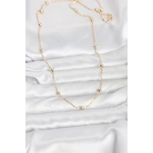 Cm 14k Gold Renk Pirinç Top Zincirli 60 Cm Kadın Kolye Altın - Beyaz