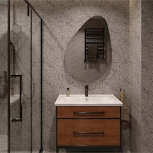 50x72 Cm Asimetrik Ayna Modern Organik Tasarım Banyo Aynası Gri