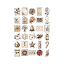 30 Adet Vintage Yılbaşı Temalı Sticker Seti - Ajanda Scrapbook Defter İçin Çok Renkli