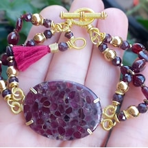 2580 Cooper Turmaline Garnet Hematit El Yapımı Bileklik Bordo