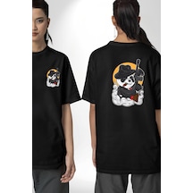 Gangster Panda Siyah Oversize Unisex Ön Ve Sırt Baskılı Tişört Siyah