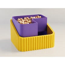 3d Baskı Fıstık Kasesi - Çift Hazneli Kabuk Ayırıcı Sunum Kasesi - Sarı Mor Çok Renkli