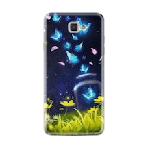 Samsung Galaxy Uyumlu C7 Kılıf Desenli Silikon Güzel Kılıf Neon Butterflys 1309