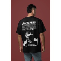 Tupac Rapper Sırt Baskılı Unisex Oversize 2pac Şarkıcı Tişört Siyah