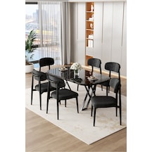 Canisa Jolin Serisi Mdf 90x168 Siyah Mermer Desen Masa Takımı 6 Siyah Metal Sandalye Masa Siyah Mermer Desen Sandalyeler Siyah