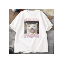 Tarzsokak Sertifikalı Freak Komik Kedi Meme T-shirt Adam Kısa Kollu Tişört Erkek Tshirt Erkek Giysileri 2842 Beyaz