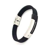 Taş Detaylı Çelik Silikon Tasarım  Bileklik Çelik