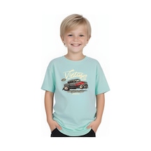 Fyk Kids Erkek Çocuk Yuvarlak Yaka İntage Car Baskılı T-shirt Mint Yeşil
