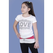 Toontoy Kids Toontoy Kız Çocuk T-shirt Love Varak Baskı Ekru