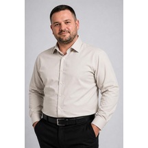 Açık Gri Ekstra Büyük Yaka 4 Drop Rahat Kesim Micro Kumaş Kol Düğmeli Regular Erkek Gömlek // 189-9