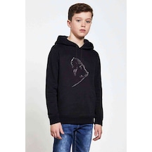 Tshirthane Depredator Baskılı Unisex Çocuk Kapüşonlu Siyah Sweatshirt