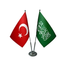 Masa Üstü Yeşil Kelimei Tevhid Bayrağı Türk Bayrağı İkili Krom Di