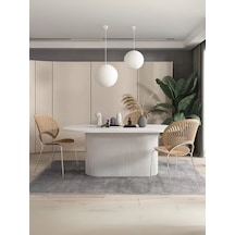 Luna Oval Beyaz Ahşap Bohem Masa 80x150 Beyaz