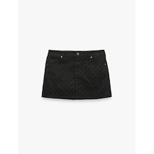 Koton Cepli Düğmeli Puantiyeli Mini Denim Etek Siyah Desenli 7wal70015mw