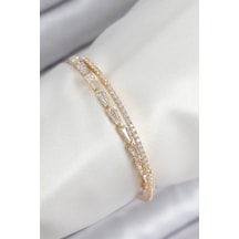 Pirinç Zirkon Taşlı Su Yolu Model Gold Renk Kadın Bileklik Altın 53891090