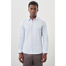İmza Koyu Mavi Uzun Kollu Sert Yaka Cepsiz Pamuklu Likralı Klasik Slim Fit Dar Kesim Gömlek 1004245234 Koyu Mavi