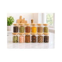 12'li Bambu Vakum Kapaklı Borosilikat Cam Baharat Seti 270 Ml Diğer