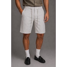 Tarz Cool Erkek %100 Pamuk Linen Şort Bağcıklı Rahat Kesim Yazlık Şort Gri