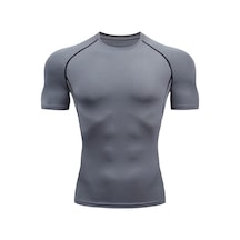 Snapbuy Erkek Fitness Sıkıştırma Tişörtü - Hızlı Kuruma Gym Egzersiz Üstü O-boyun T Gömlekgri Gri