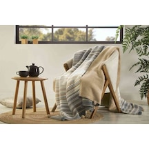 Battaniye Pamuk Stripe Ponponlu Tek Kişilik Camel Çok Renkli