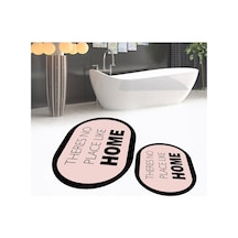 Buççin Online Mağaza Dijital Baskılı Kaymaz Taban Yıkanabilir Oval İkili Banyo Paspas Klozet Takımı, V-o-klozet-13-pembe, Çok Renkli