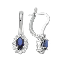 Sirius Pırlanta Ve Oval Safir Taşlı Anturaj Küpe  0817E0016