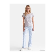 Lcw Dream Mavi Bisiklet Yaka Baskılı Kadın Pijama Takım