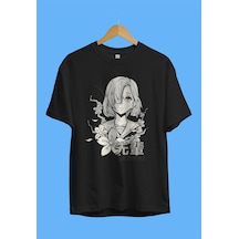 Oversize Anime Manga Karakter Siyah Beyaz Tasarım Baskılı Unisex Tişört Siyah