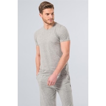 Cacharel 1331 O Yaka Kısa Kollu Erkek T-shirt - Gri Melanj Gri Melanj