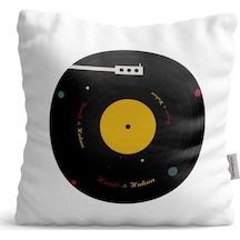 Kişiye Özel Retro Record Tasarımlı Beyaz Saten Yastık - 1