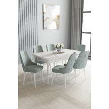 Elis Beyaz 80x132 Açılabilir Mutfak Masası Takımı 4 Adet Sandalye Turkuaz