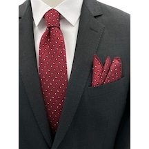 Brianze Bordo Küçük Şal Desen Kravat Mendil Set Bordo