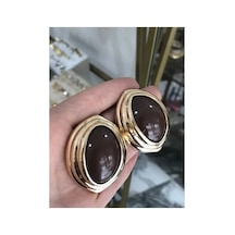 Kahverengi Düğme Model Küpe