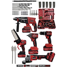 Assur ASR1263 21V Darbeli Kömürsüz 5'li Set Kırıcı Delici Hilti + Somun Sıkma Sökme + Testere + Taşlama + Akülü Vidalama Kırmızı