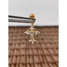 316 L Cerrahi Çelik Anti Alerjik 10 Mm Baget Taşlı Haç Model Göbek Piercingi Lacivert