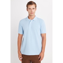 Tudors Erkek Regular Fit Klasik Kesim Pamuklu Yumuşak Dokulu Serin Tutan Kumaş Düz Mavi Polo Yaka Tişört-34999 Mavi