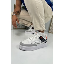 Günlük Erkek Sneaker Bağcıklı Kalın Desenli Tabanlı Oval Burunlu Bilek Destekli Spor Ayakkabı 2282 Buz Beyaz Oranj Laci
