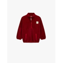 Koton Uzun Kollu Cep Detaylı Baskılı Yarım Fermuarlı Polar Sweatshirt Bordo 6wkg10147ak Bordo